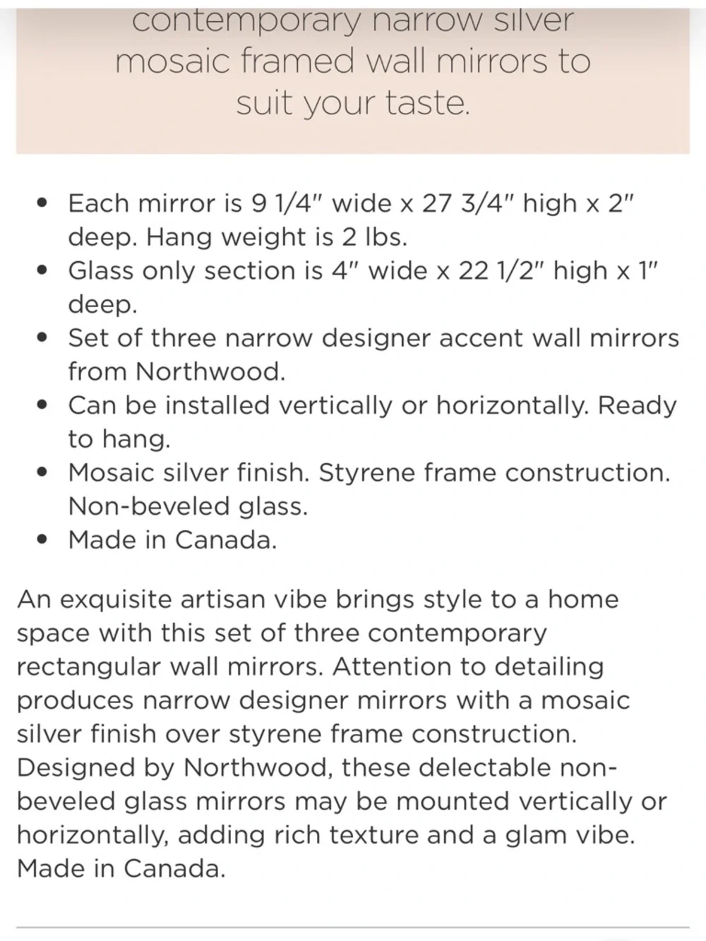 Silver Mosaic Framed Wall Mirror (Set of 3)